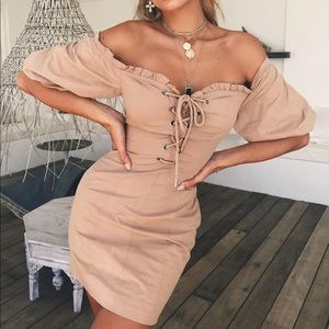 I.AM.GIA Ayla Beige Lace Up Dress